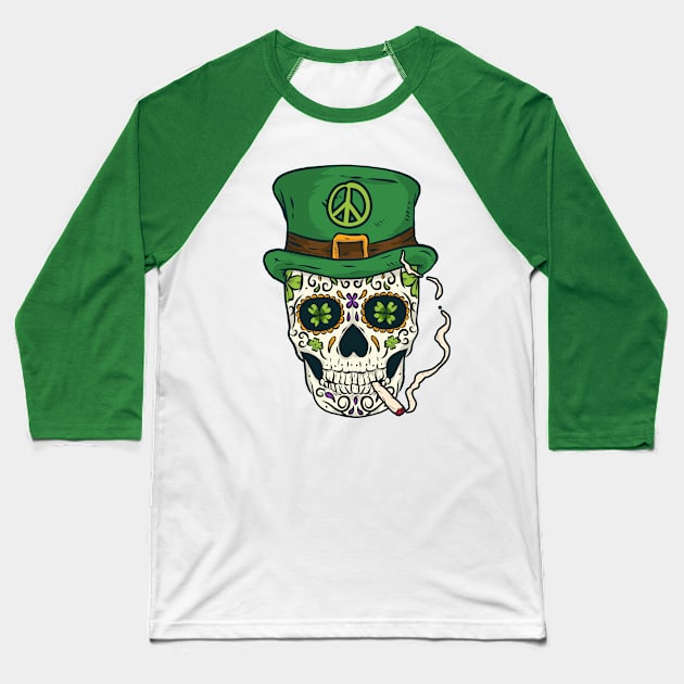 Cool Boho Sugar Skull Saint Patrick's Day Baseball T-Shirt by Dibble Dabble Designs